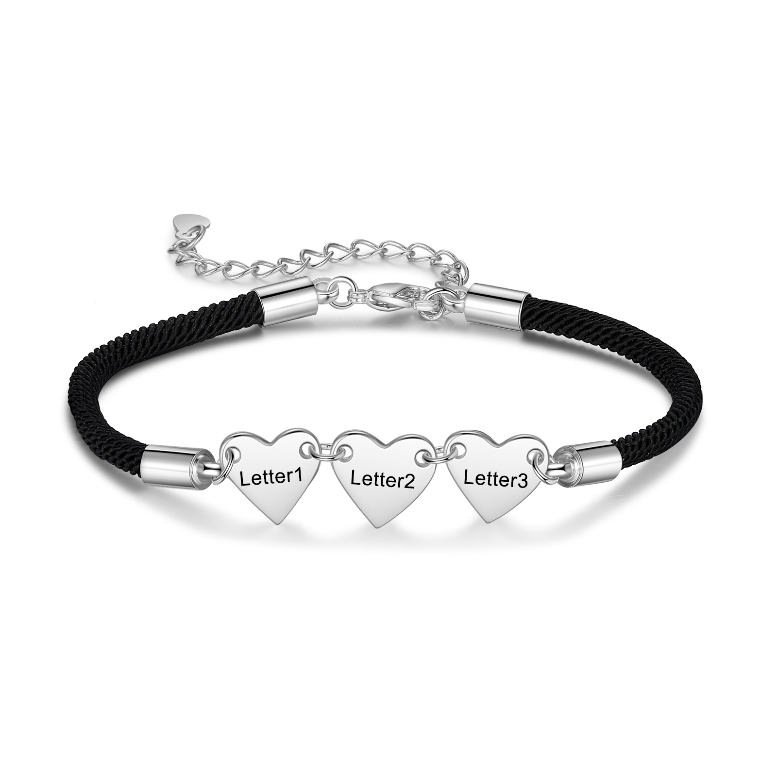 Pulsera de cuerda con dije de corazón 1-4 letras personalizadas-Jessemade ES