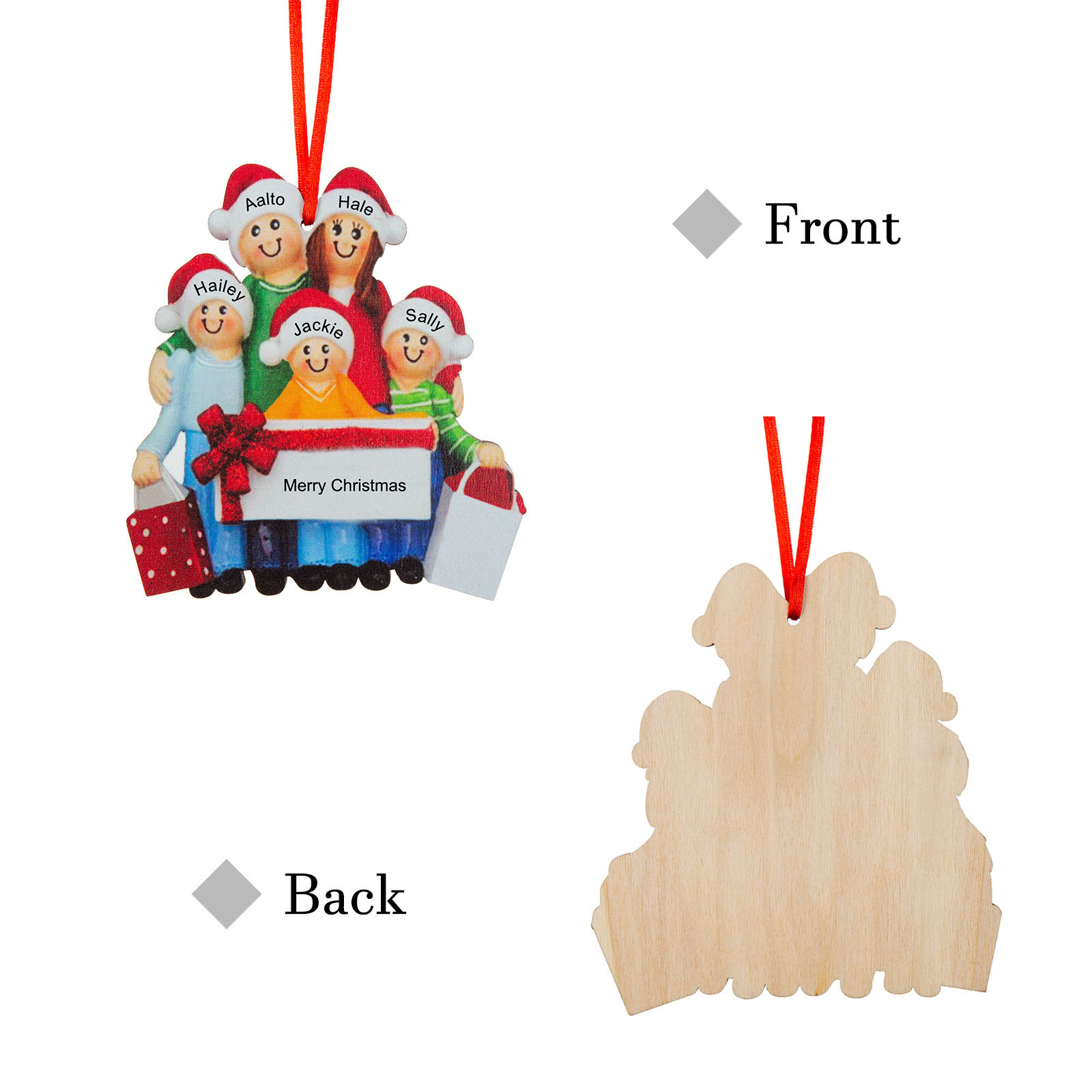 Navidad-Muñeco Ornamento Navideño 5 Nombres y Texto Personalizados Adorno de Madera