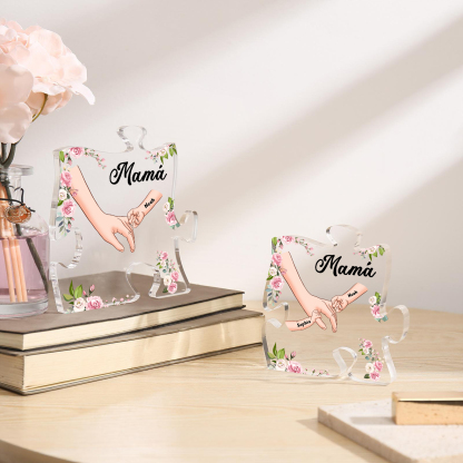 A mi mamá/abuela-Placa de acrílico en forma de corazón mano a mano con 1 texto y 2 nombres personalizados | Jessemade