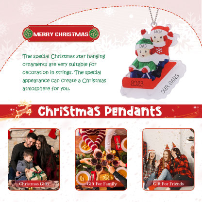 Navidad-Ornamentos Navideños de Acrílico Carro de Esquí 2 Nombres con Texto y Año Personalizados