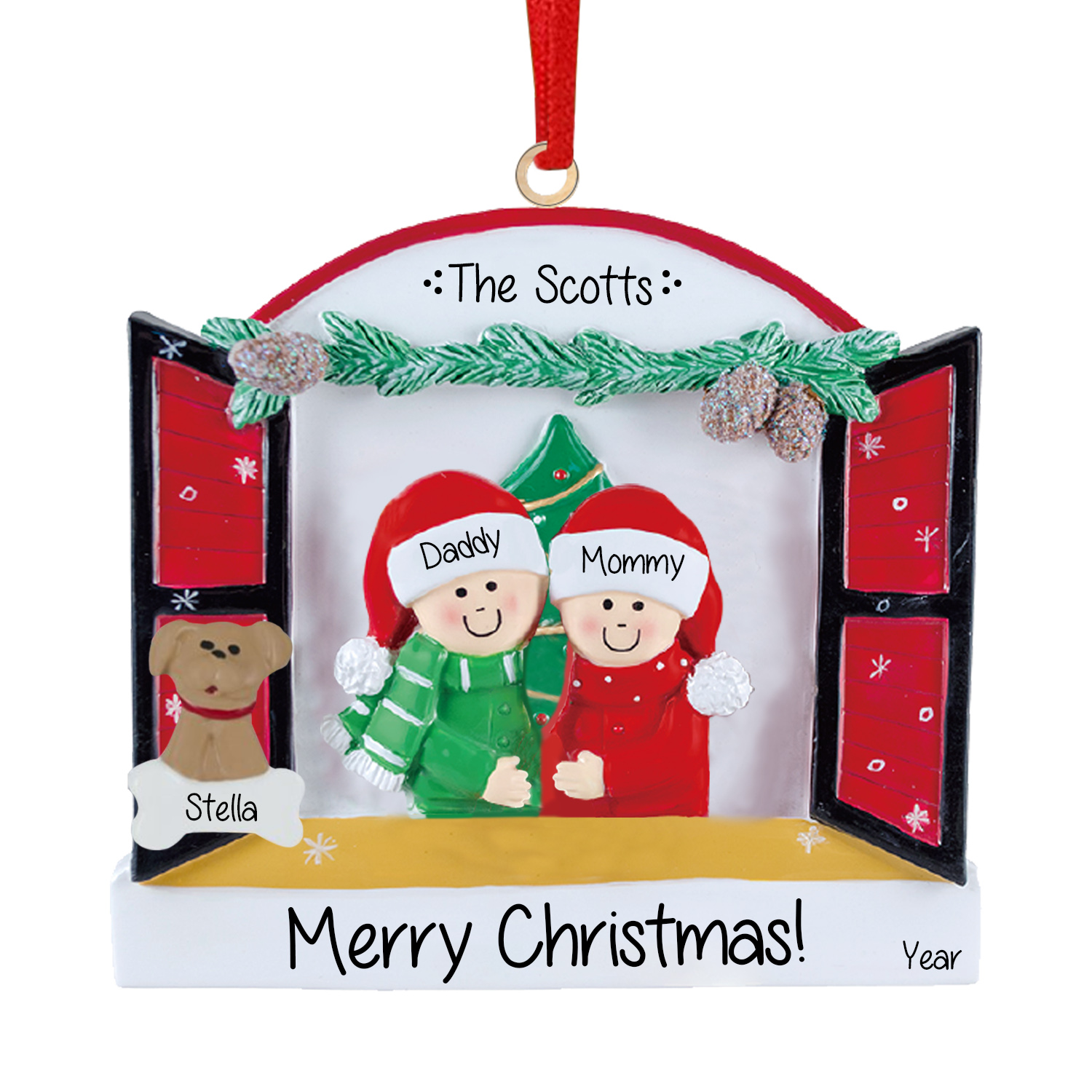 Navidad-Ornamentos Navideños de Madera Familia de 2-4 con Perro 3-5 Nombres Personalizados con 2 Textos y Año-Jessemade ES