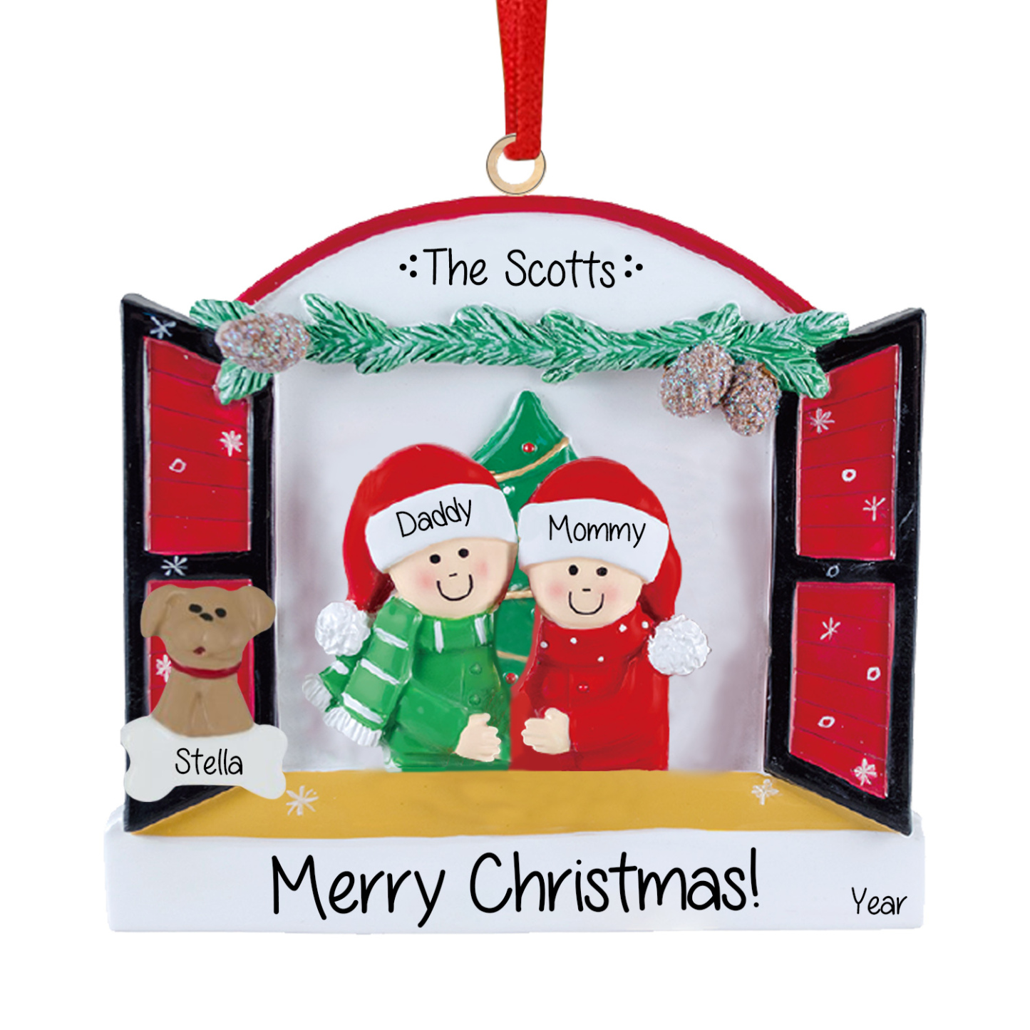 Navidad-Ornamentos Navideños de Madera Familia de 2-4 con Perro 3-5 Nombres Personalizados con 2 Textos y Año-Jessemade ES