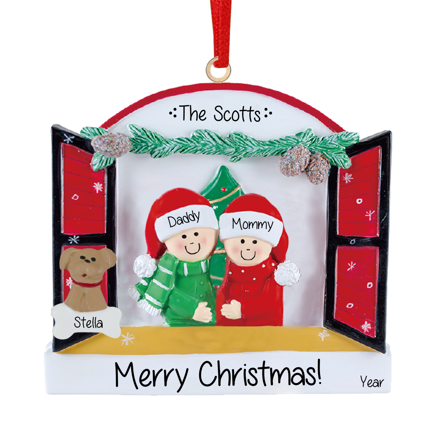 Navidad-Ornamentos Navideños de Madera Familia de 2-4 con Perro 3-5 Nombres Personalizados con 2 Textos y Año-Jessemade ES