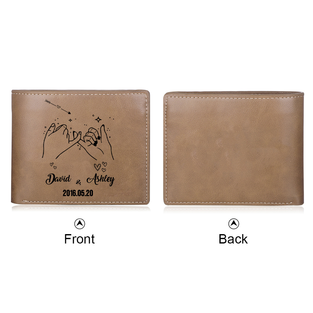 Cartera, billetera dedos cogidos para pareja personalizada con 2 nombres y fecha-Jessemade ES