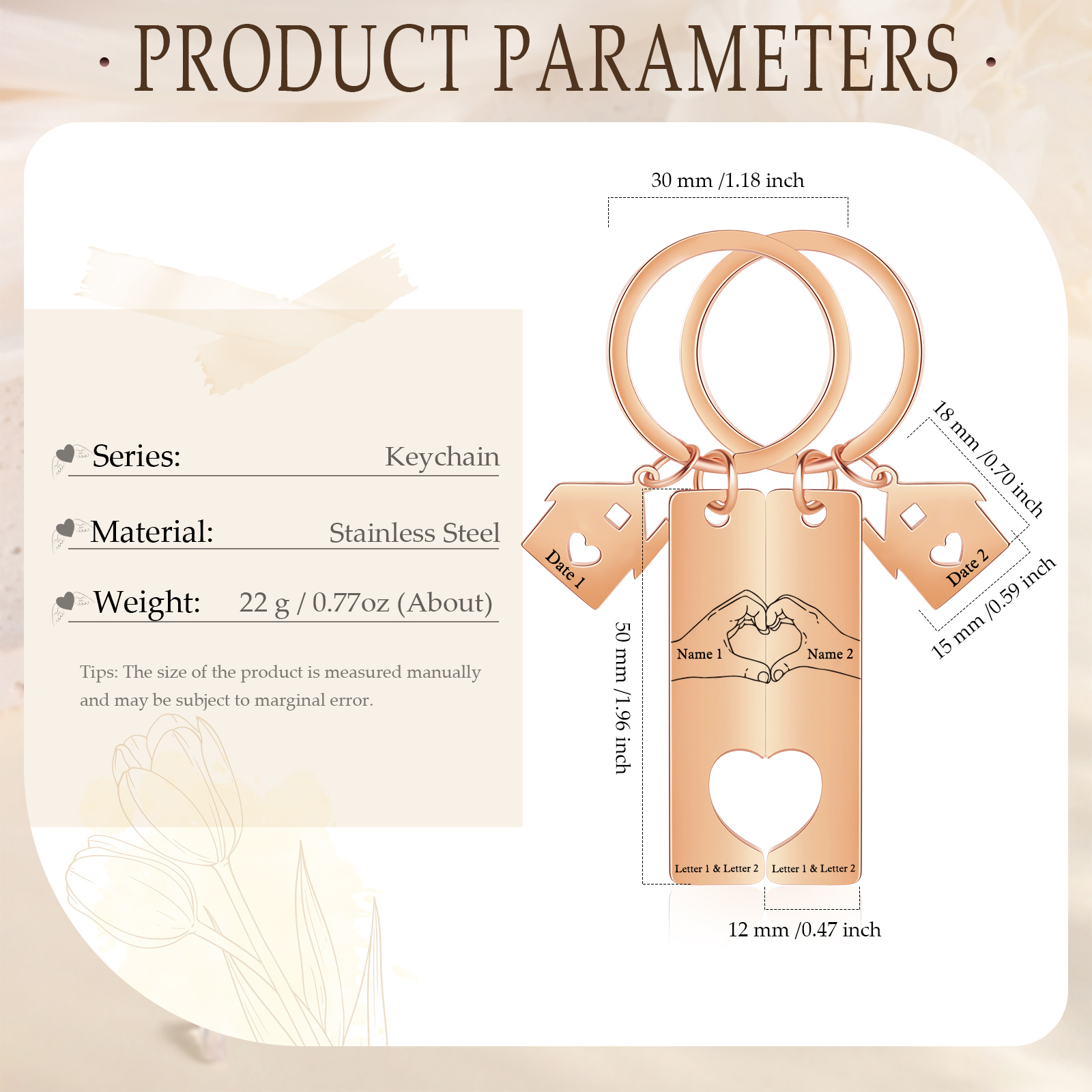 Llavero para pareja posando corazón con manos 2 nombres, 2 letras personalizados con fecha dije de casa-Jessemade ES