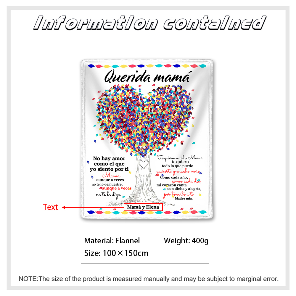A mi mamá-Manta de buen calidad con frase amoroso y personalizada con 1 texto-Jessemade ES