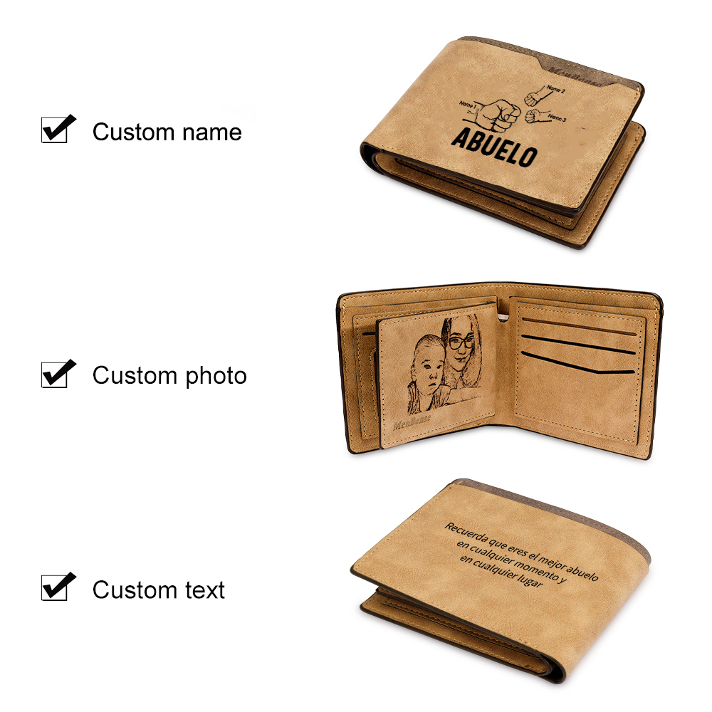 A mi abuelo-Cartera 2-5 nombres personalizados billetera clásica puño con puño -Jessemade ES
