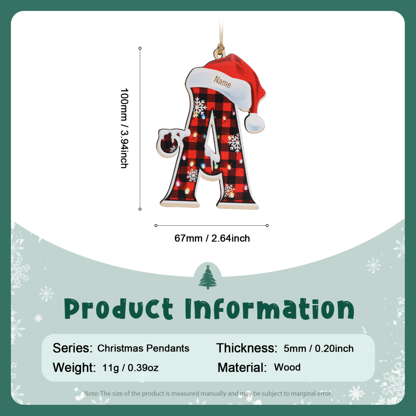 Navidad-Ornamentos Navideños de Madera Letra 1 Nombre Personalizado