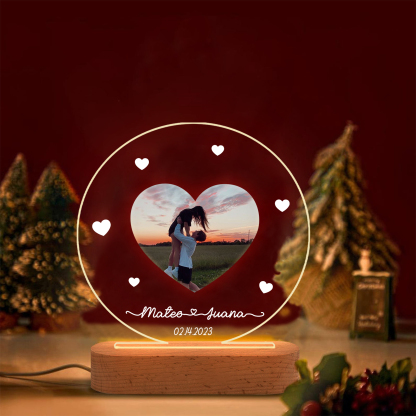 Lámpara para pareja 3D Ilusión Luz de Noche LED 2 nombres, fecha y foto personalizados -Jessemade ES