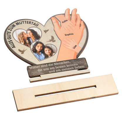 Adorno de madera en forma de corazón para madre e hij@s con 2 fotos, 3 nombres y 2 textos-Jessemade ES