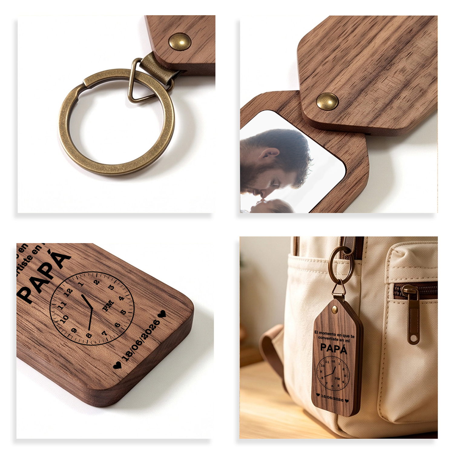 Llavero de madera personalizado con foto para papá/abuelo