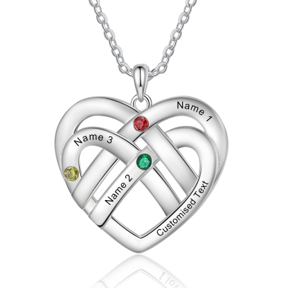 Collar de corazón con 3 nombres y piedras de nacimiento personalizados con texto-Jessemade ES