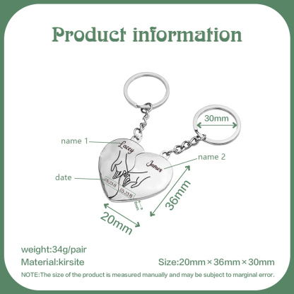 Llavero de corazón para pareja "Juntos un corazón completo" 2 nombres personalizados con fecha-Jessemade ES