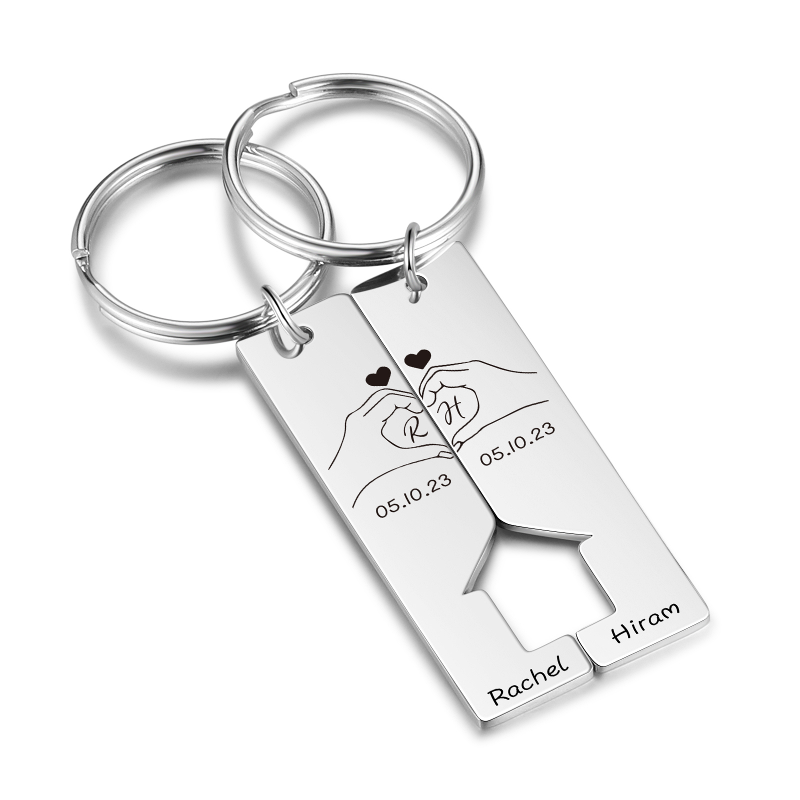 A mi querido-Llavero con casa encajada para pareja posando corazón con manos 2 nombres, 2 letras personalizadas con fecha-Jessemade ES