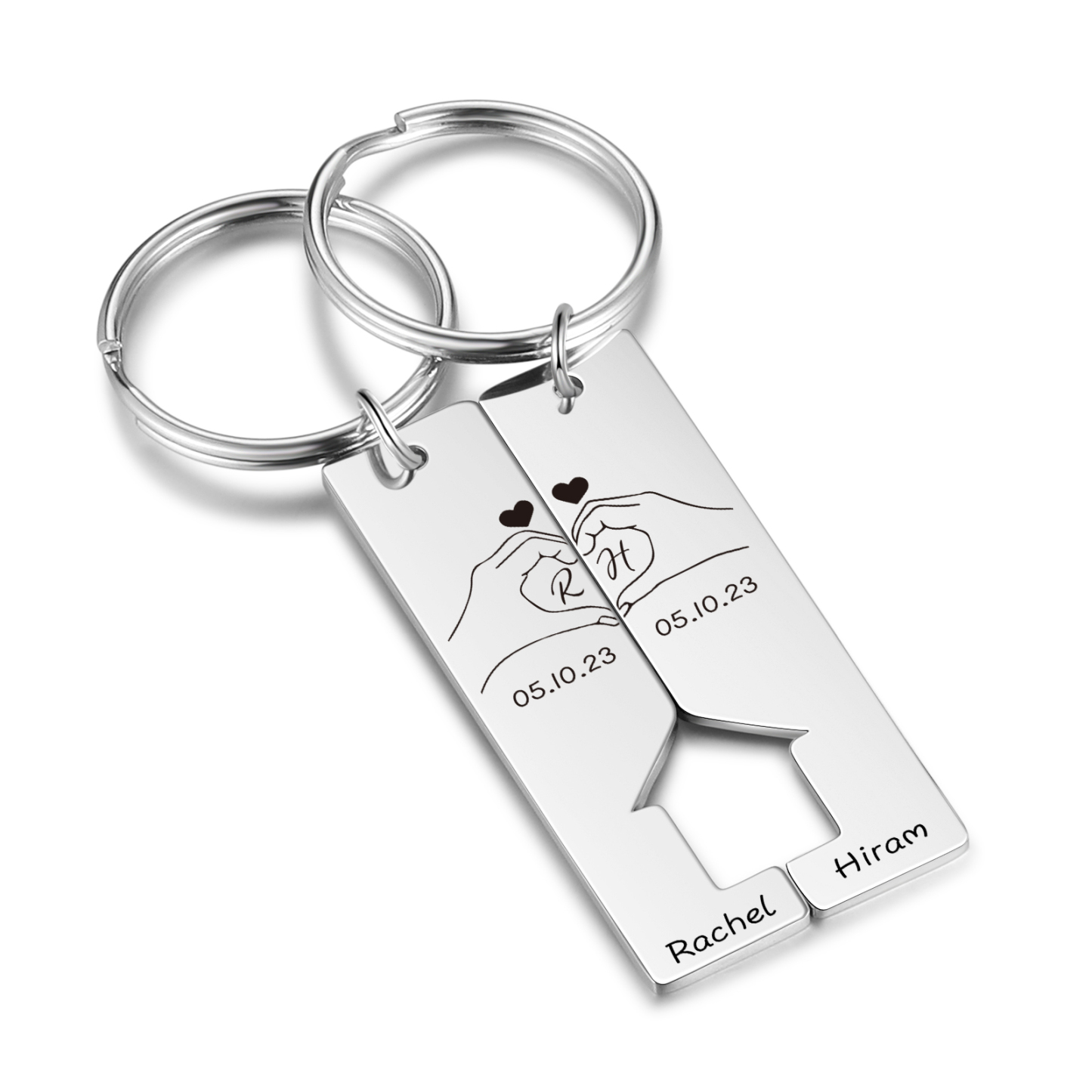 A mi querido-Llavero con casa encajada para pareja posando corazón con manos 2 nombres, 2 letras personalizadas con fecha-Jessemade ES