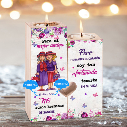 Candelero para amiga de madera de dos piezas sin candela con nombres personalizados-Jessemade ES