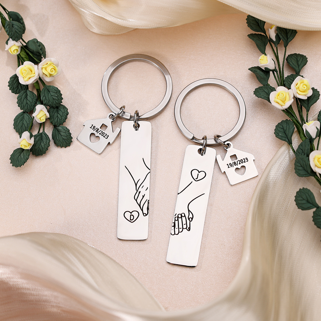 A mi querido-Llavero para pareja mano a mano 2 letras personalizadas con fecha-Jessemade ES