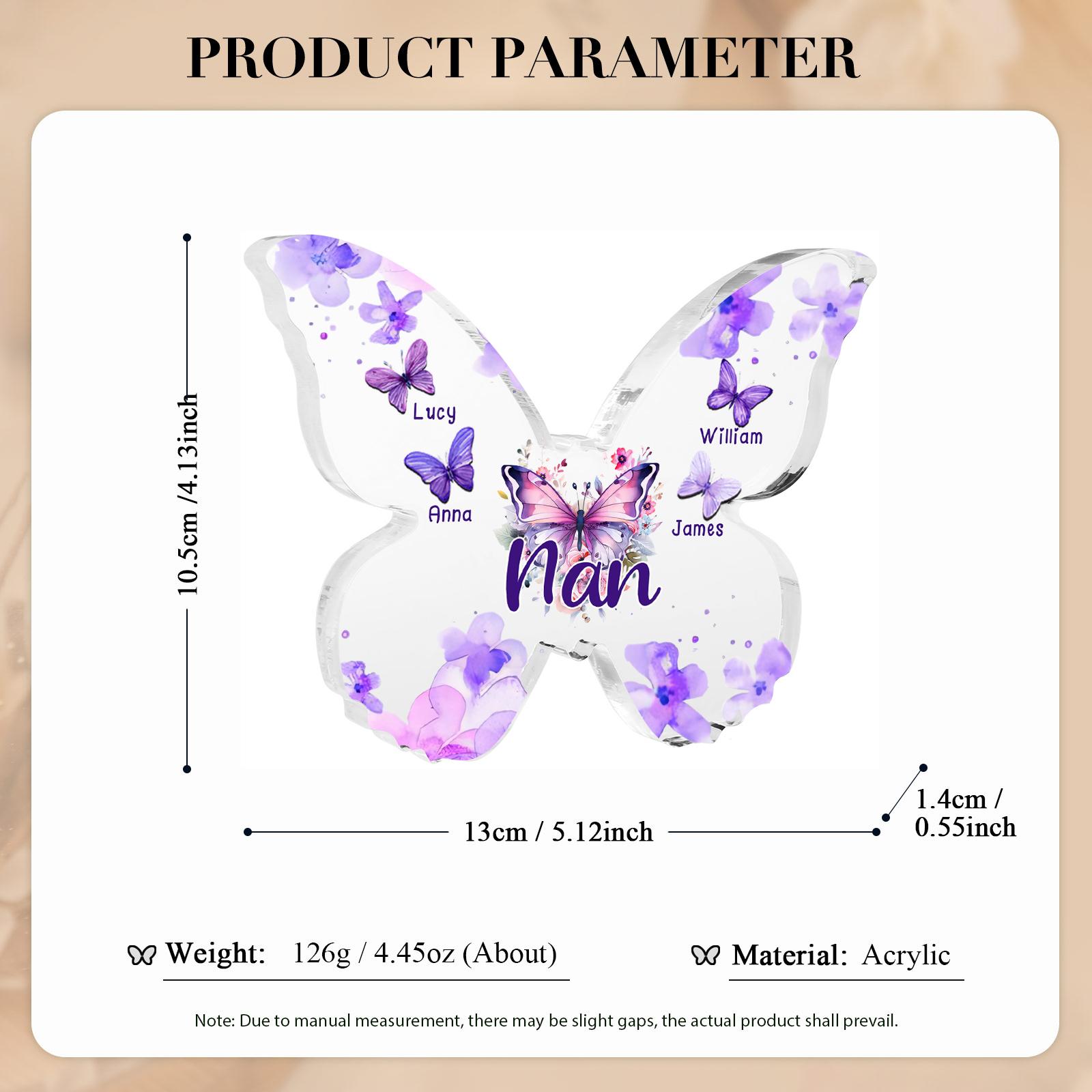 A mi mamá/abuela-Placa de acrílico "Mariposas" en forma de mariposa 4 nombres y 1 texto personalizados-Jessemade ES