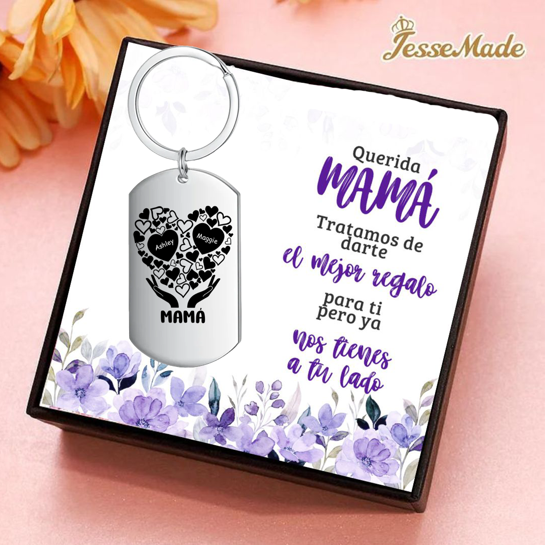 A mi mamá-Llavero 1-7 Nombres Personalizados CORAZONES Y MANOS-Jessemade ES