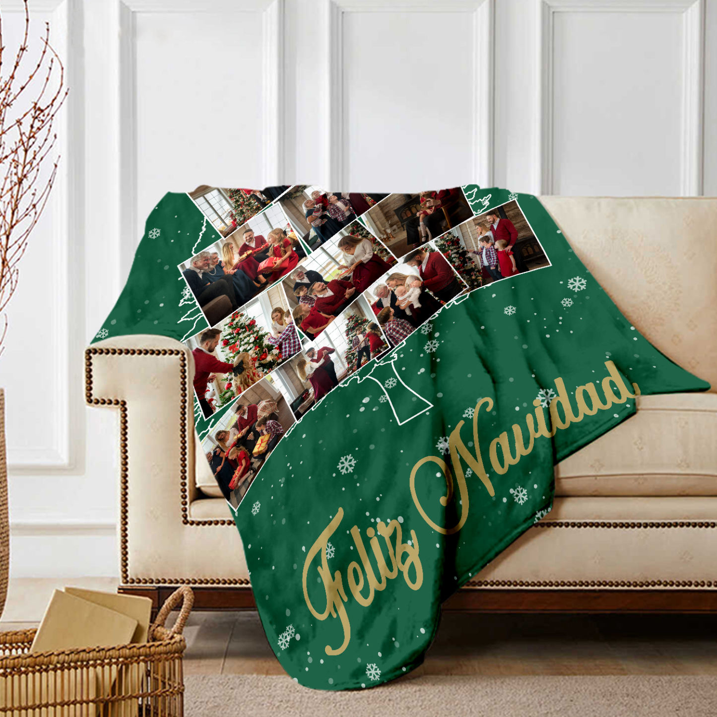 Manta de buen calidad de Navidad personalizada con 10 fotos-Jessemade ES