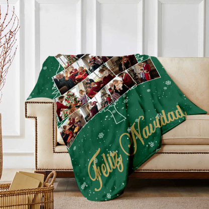 Manta de buen calidad de Navidad personalizada con 10 fotos-Jessemade ES