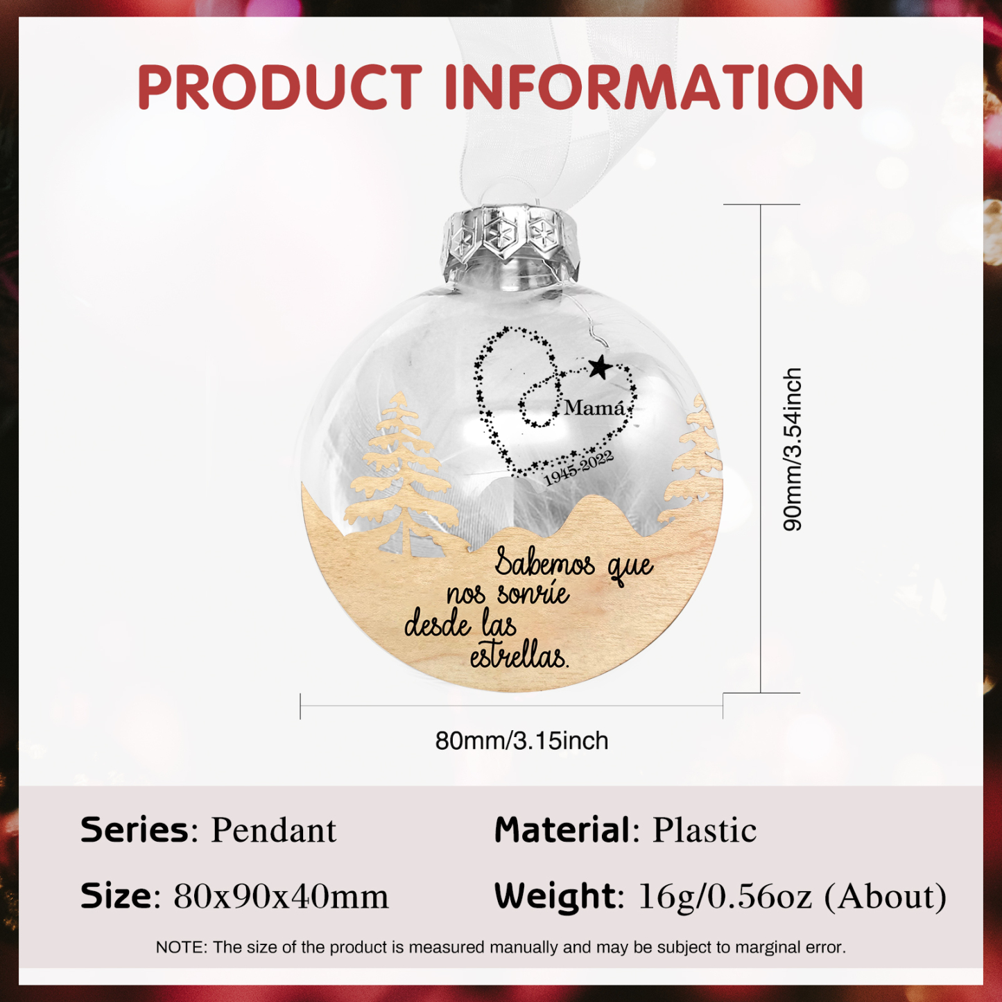 Bola navideña conmemorativa Adorno de Navidad nombre y años personalizados con pluma -Jessemade ES