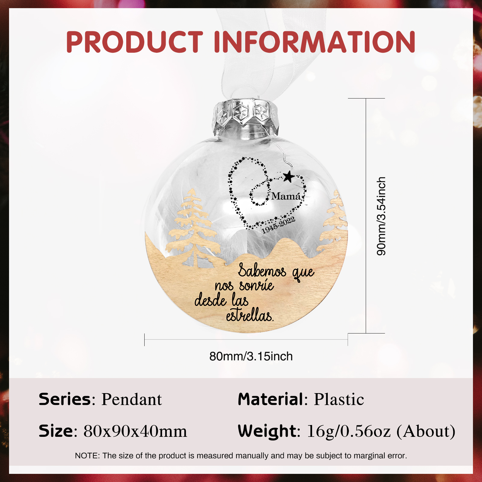 Bola navideña conmemorativa Adorno de Navidad nombre y años personalizados con pluma -Jessemade ES