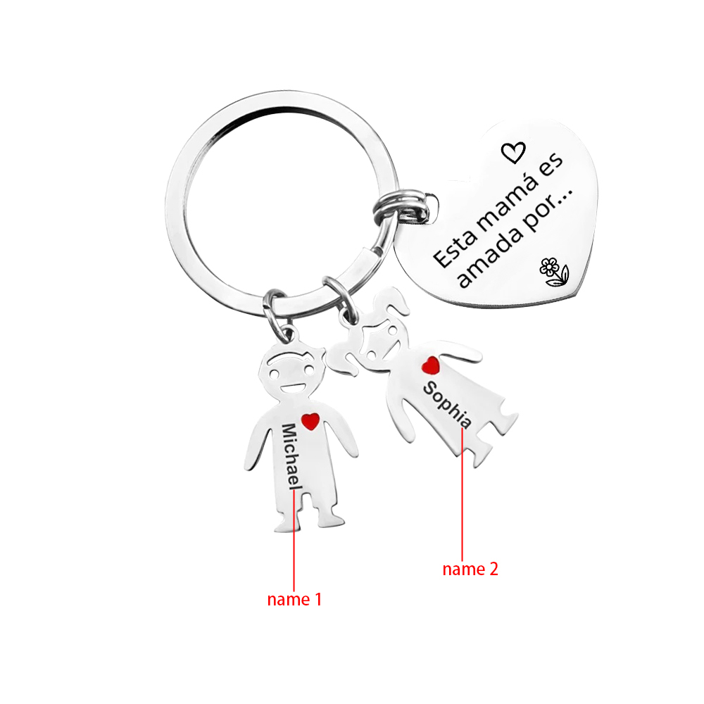 A mi mamá - Kit de regalo de cartera, llavero con "2 niños", tarjeta y caja nombre y flor de nacimiento personalizados | Jessemade