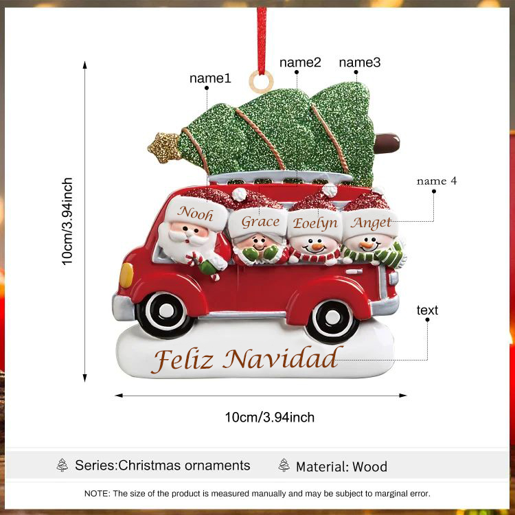 Navidad-Ornamento muñecos navideño de madera Papá Noel y niños texto y 4 nombres personalizados adorno del árbol-Jessemade ES