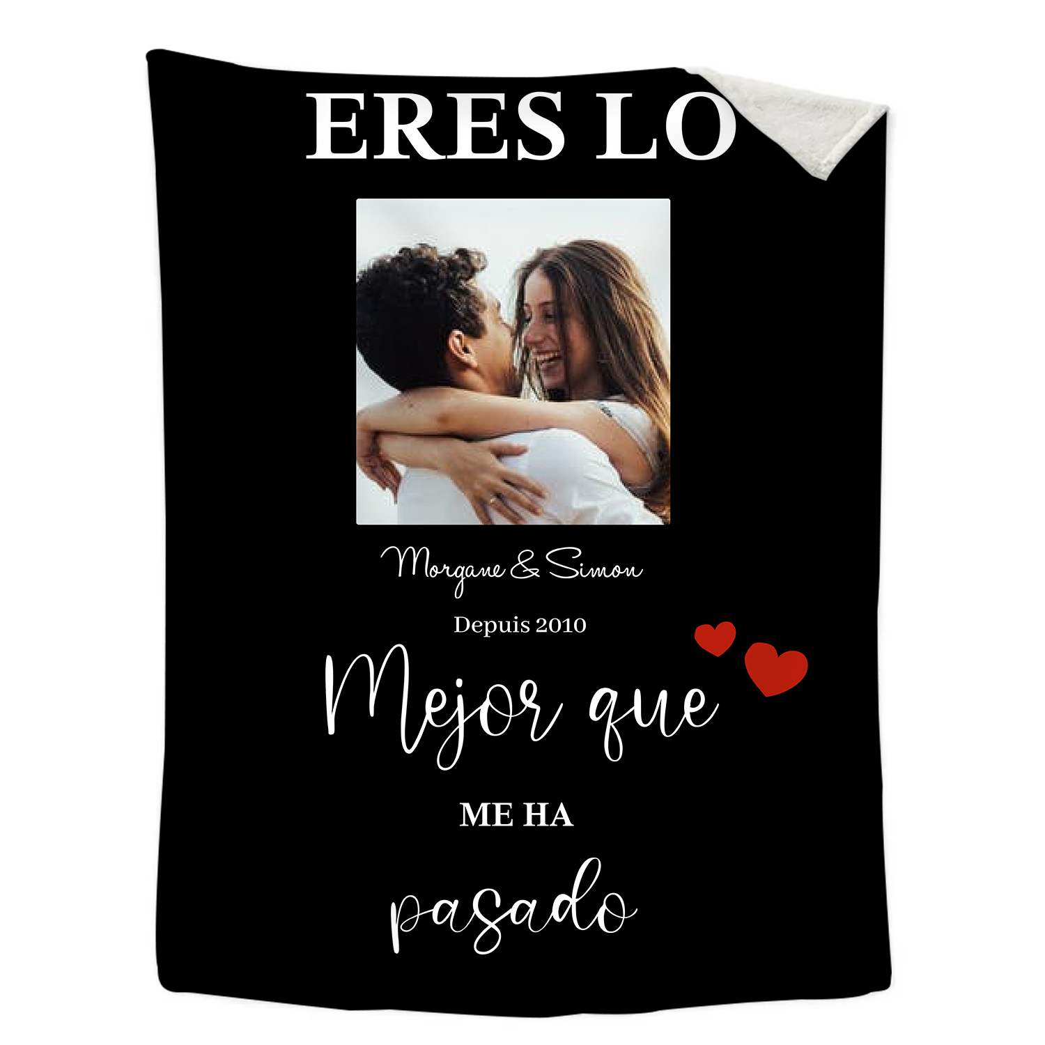 Pareja-Manta de buen calidad de foto personalizada con 2 textos-Jessemade ES
