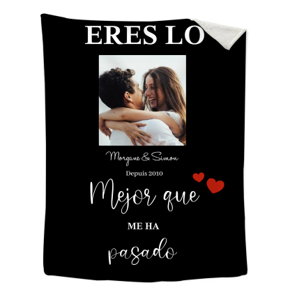 Pareja-Manta de buen calidad de foto personalizada con 2 textos-Jessemade ES