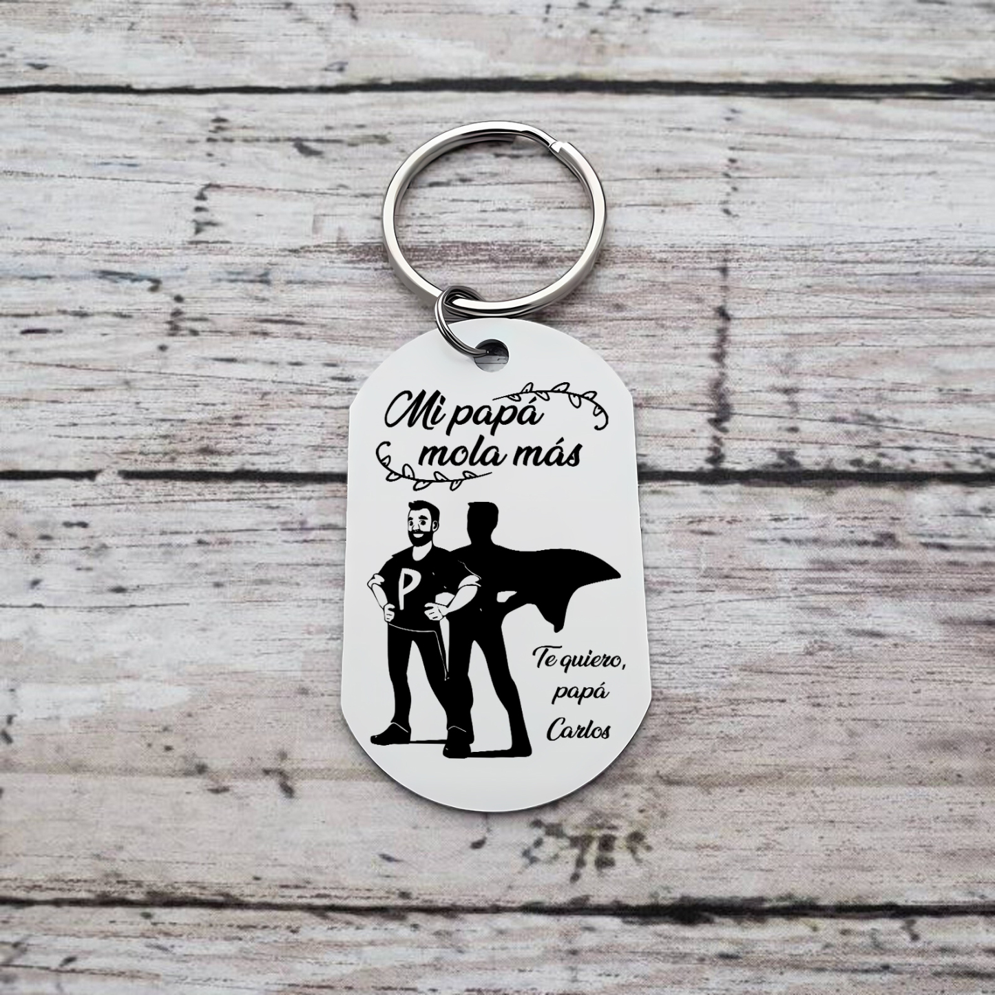 A mi papá-Llavero de placa con superhombre personalizado con 1 nombre-Jessemade ES