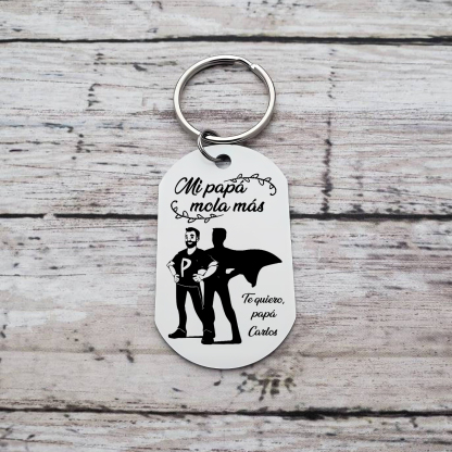 A mi papá-Llavero de placa con superhombre personalizado con 1 nombre-Jessemade ES