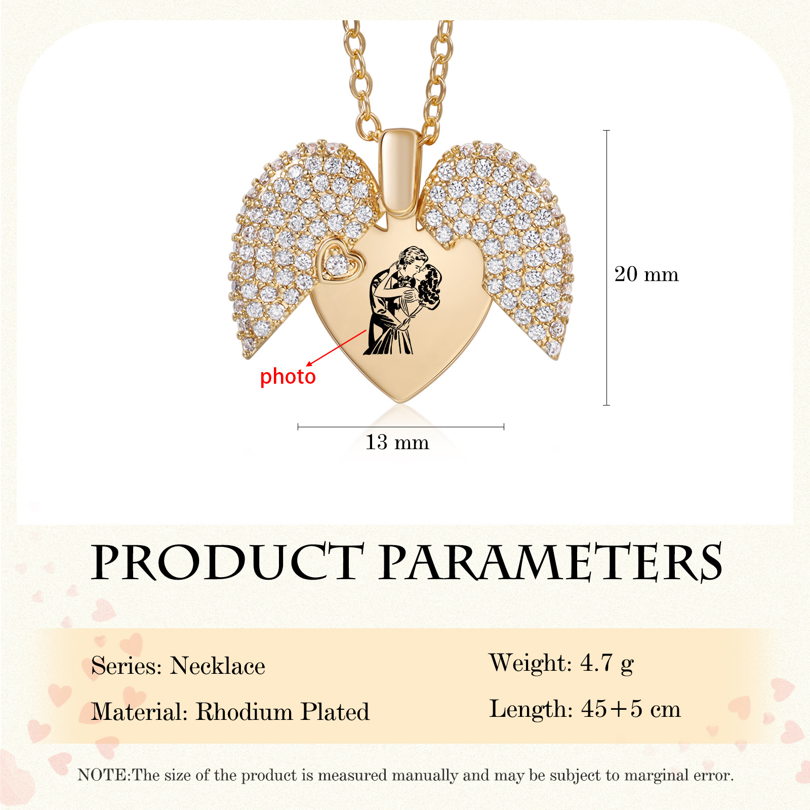 Collar en forma de corazón 1 foto personalizada-Jessemade ES