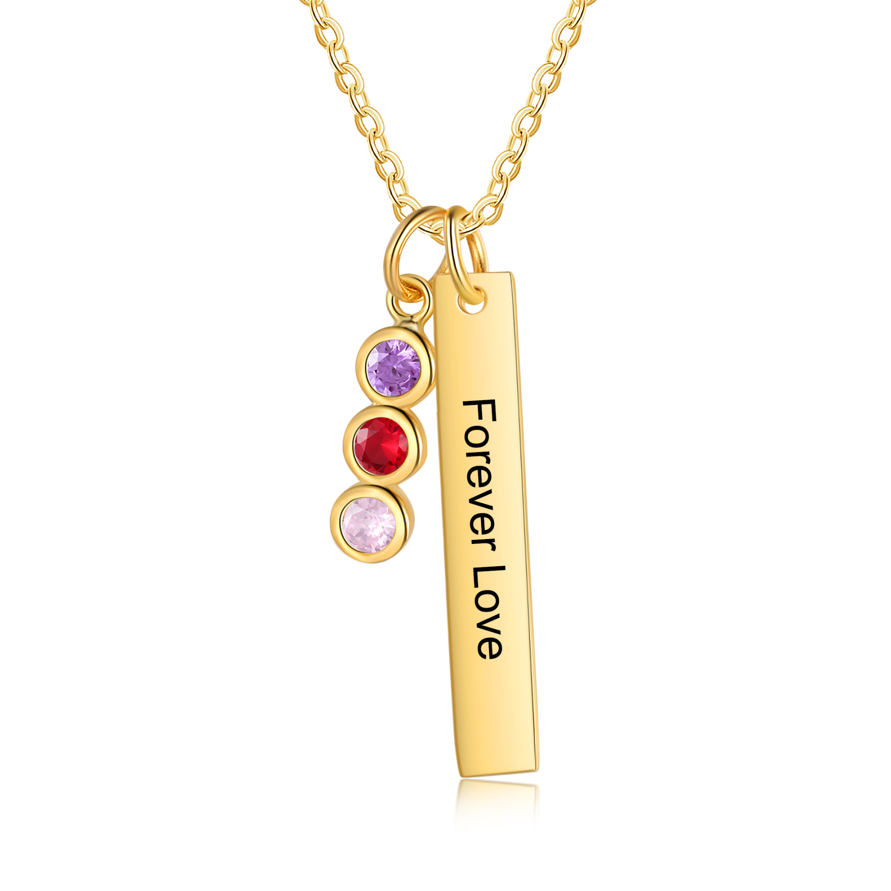 Collar con colgante de placa con 1-6 piedras de nacimiento personalizadas con texto-Jessemade ES