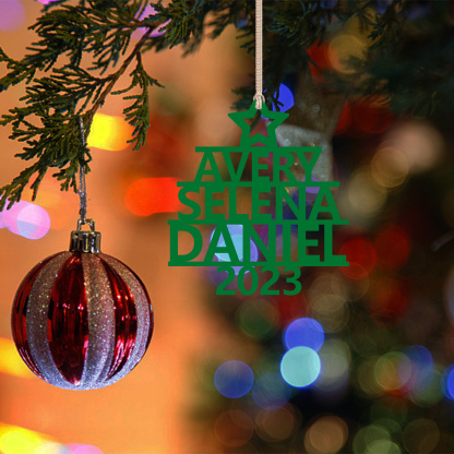 Navidad-Ornamento navideño de madera árbol de nombres con 3 nombres y año personalizados