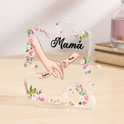 A mi mamá/abuela-Placa de acrílico en forma de corazón mano a mano con 1 texto y 2 nombres personalizados | Jessemade