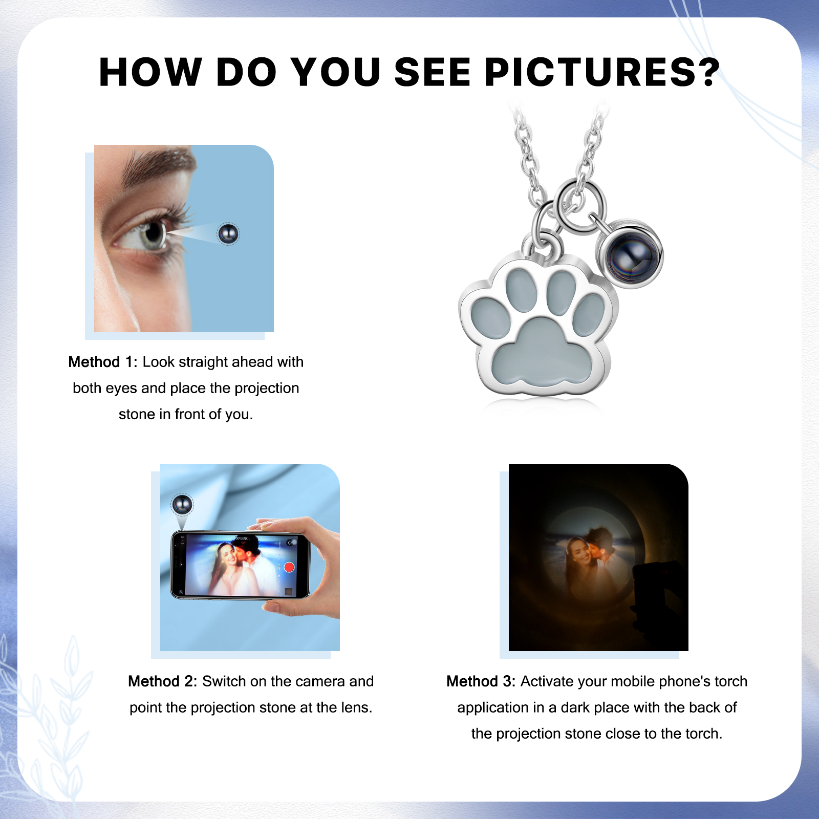 Collar para pareja de pata fluorescente con proyección de foto en color-Jessemade ES