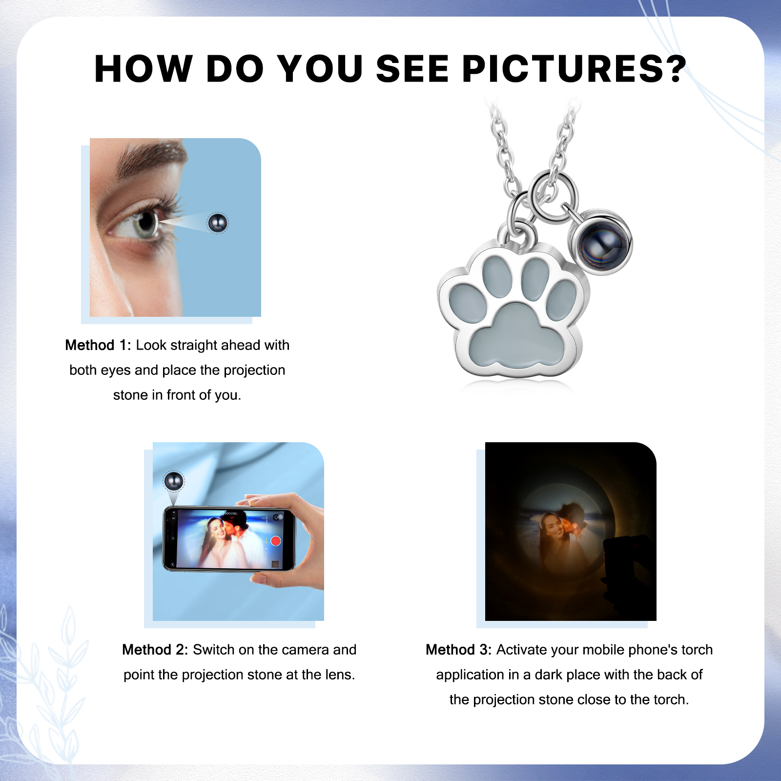 Collar para pareja de pata fluorescente con proyección de foto en color-Jessemade ES