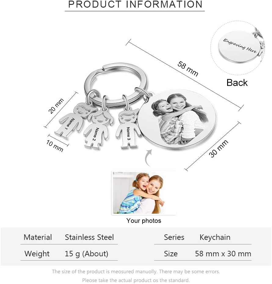 A mi mamá - Llavero 3 Nombres Personalizado Con Charms 3 Niños con Foto y Texto-Jessemade ES