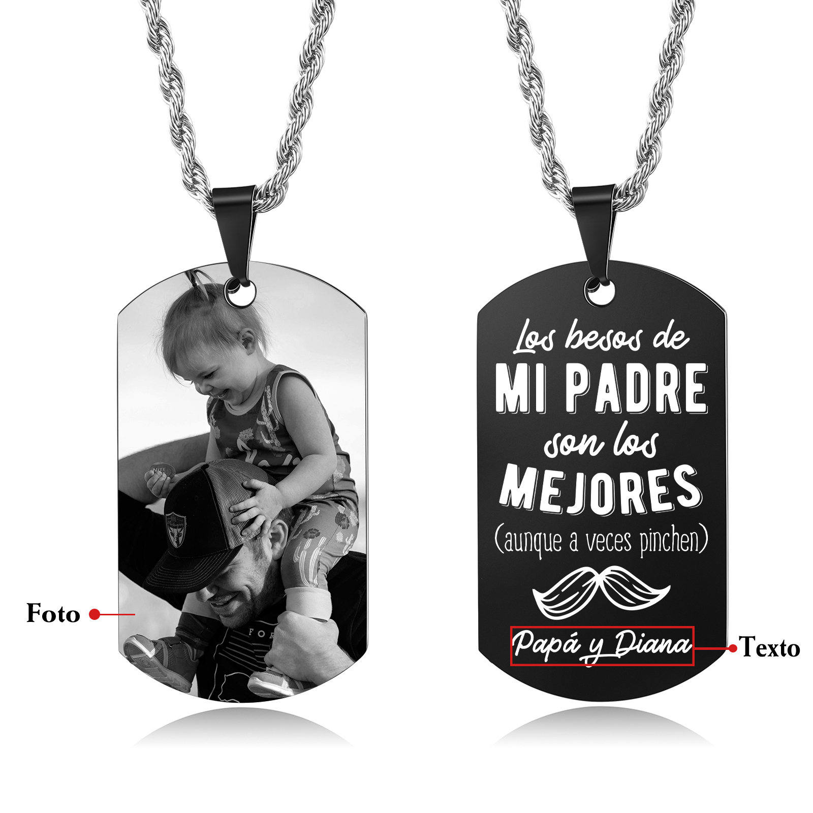 A MI PAPÁ-Collar de placa personalizada con texto y foto-Jessemade ES