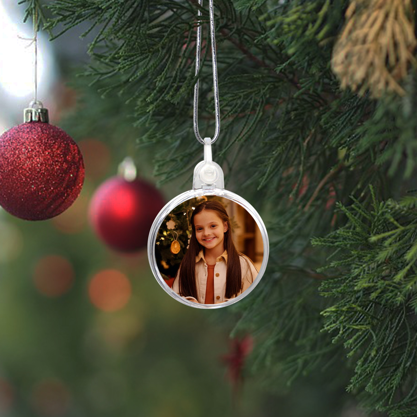 Navidad-Ornamento navideño medalla redonda con 1 foto personalizada adorno del árbol