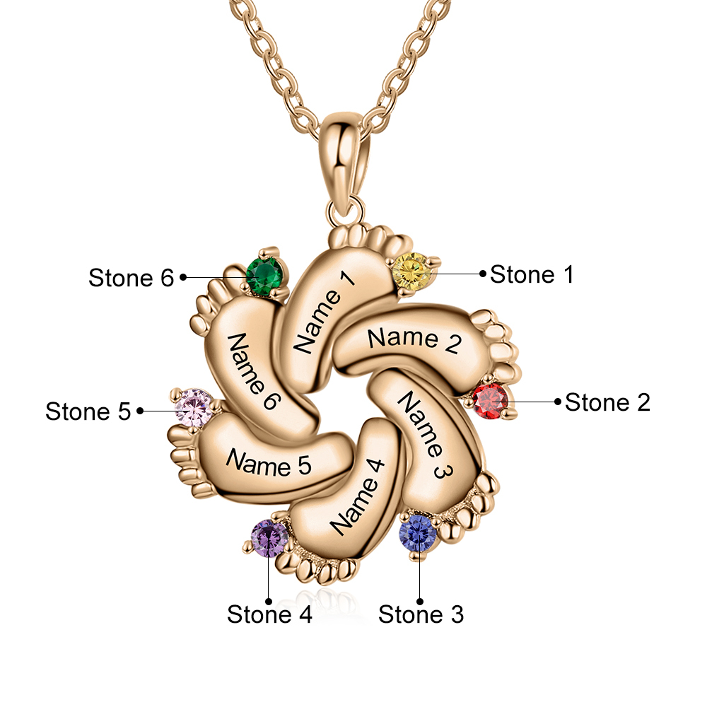 Collar pie de bebé con 1-6 nombres personalizados y 1-6 piedras de nacimiento color oro rosa-Jessemade ES