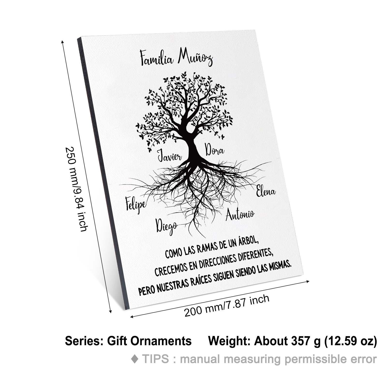 A mi familia-Lámina marco de madera Árbol de la Vida 1 texto y 6 nombres personalizados-Jessemade ES