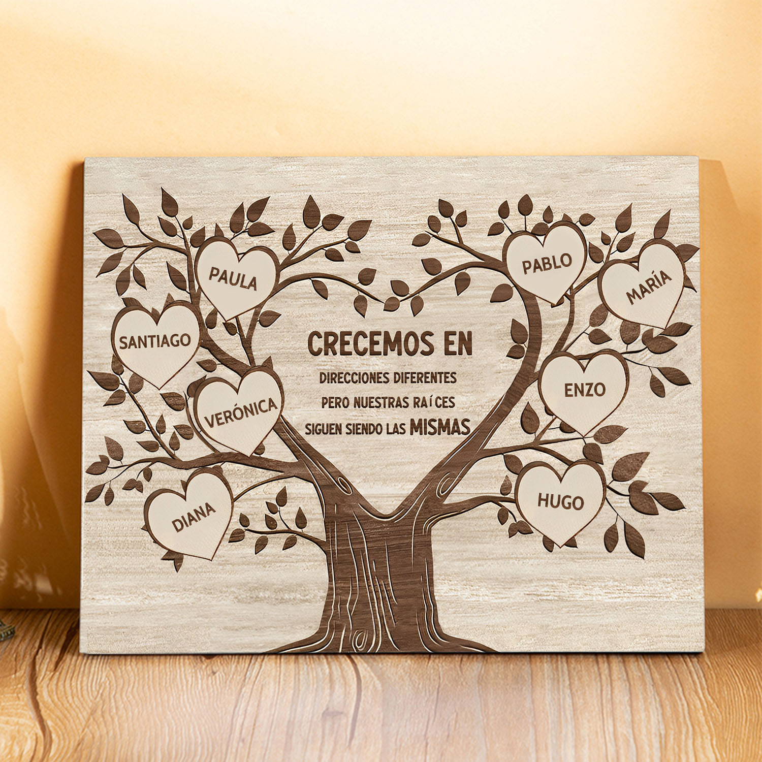 A mi familia-Lámina marco de madera Árbol de la Vida 8 nombres personalizados-Jessemade ES