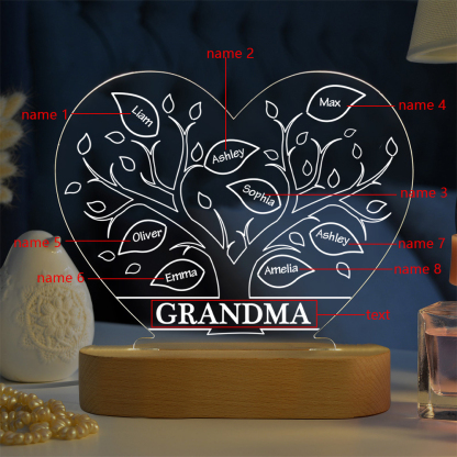 A mi mamá/abuela-Lámpara Personalizada con 2-8 Nombres y Texto "árbol de la vida" 3D Ilusión Luz de Noche-Jessemade ES