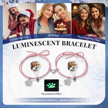 Pulsera para pareja de pata fluorescente con proyección de foto con dije de corazón magnético-Jessemade ES