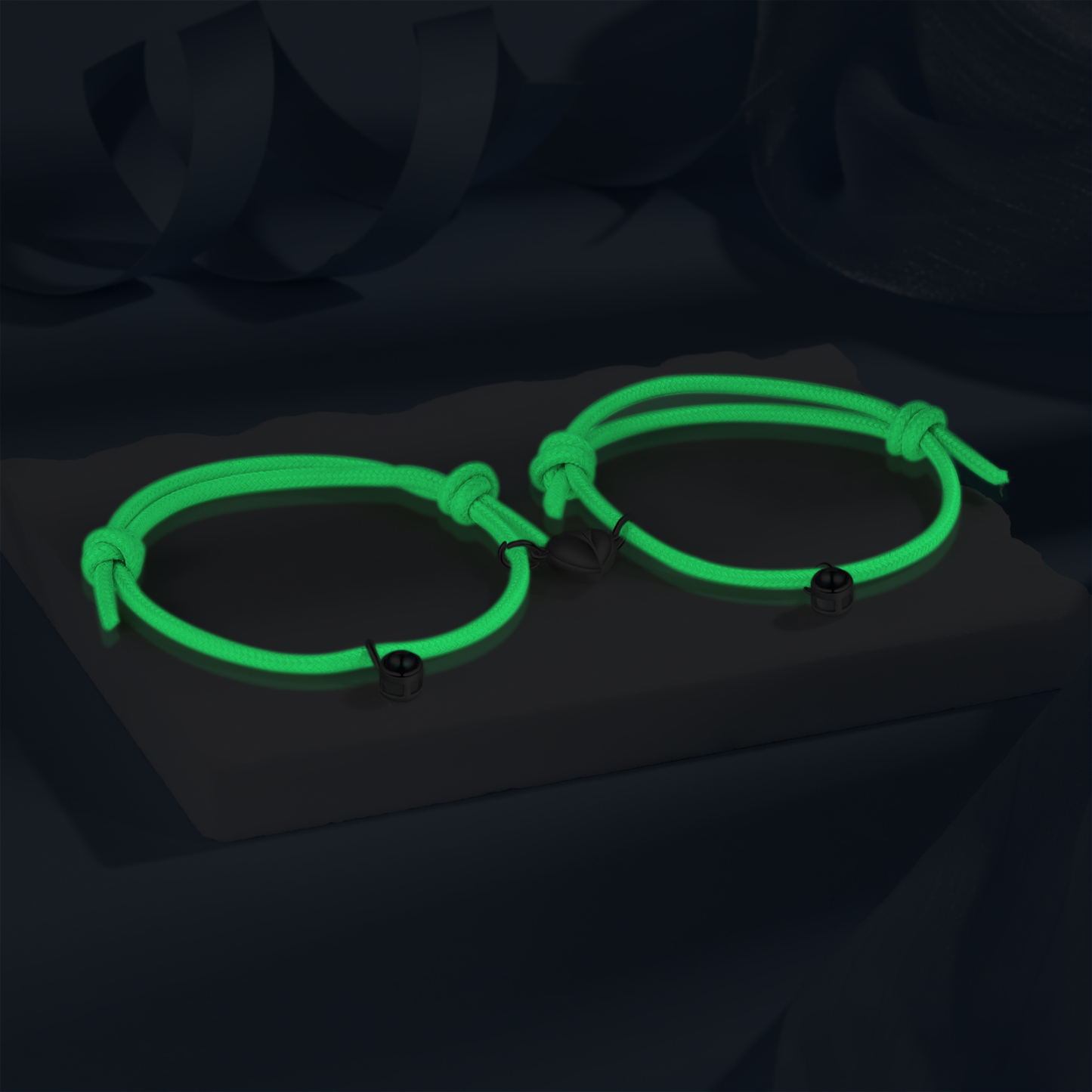 Pulsera de cuerda fluorescentepara pareja con proyección de foto con dije de corazón magnético-Jessemade ES
