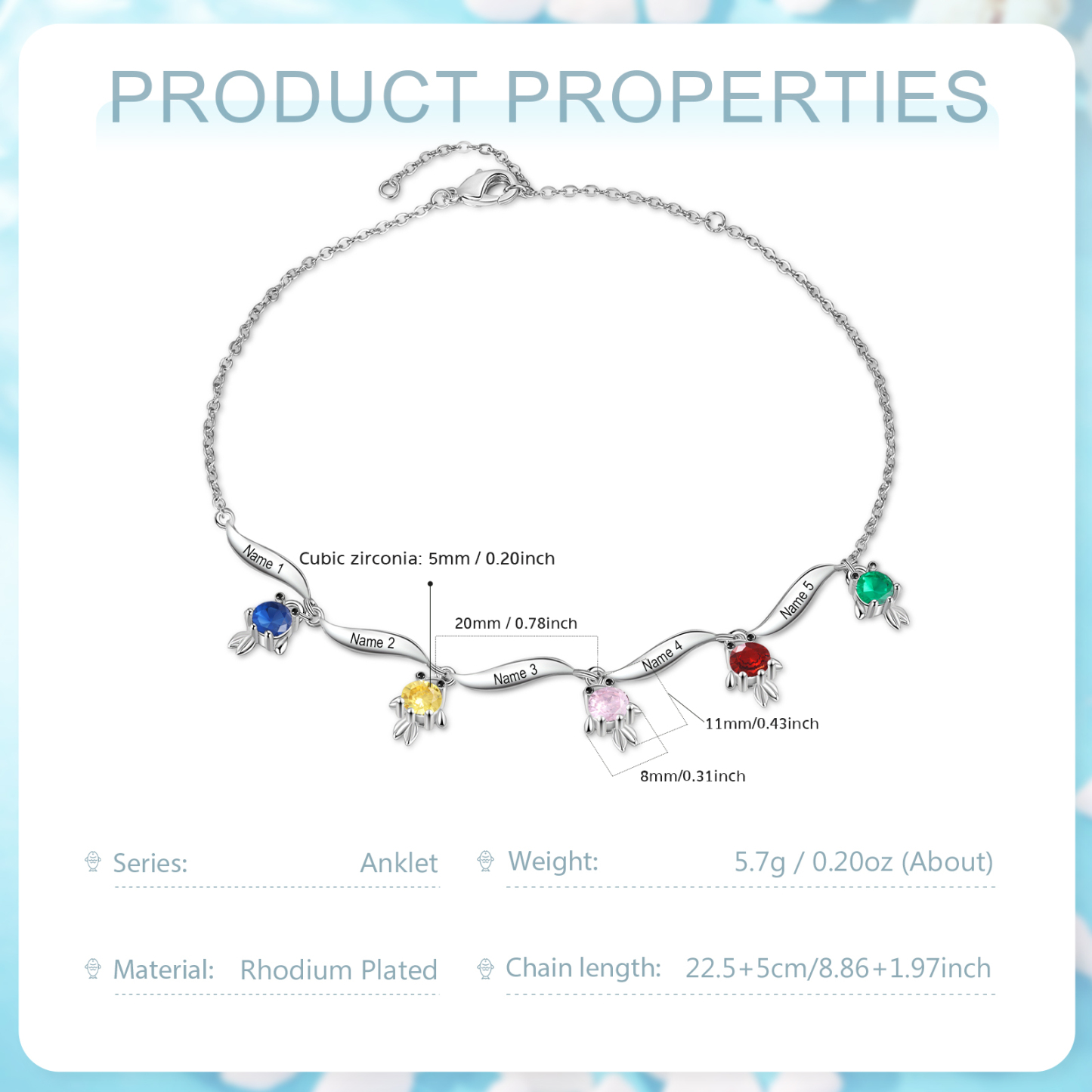 Pulsera de tobillo 1-6 nombres y piedras personalizados con dije de pececito-Jessemade ES