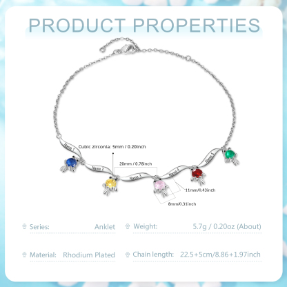 Pulsera de tobillo 1-6 nombres y piedras personalizados con dije de pececito-Jessemade ES